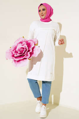 Çımalı Büyük Beden Tunik Ekru - Thumbnail