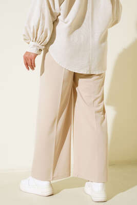 Kuşak Bağlamalı Dabıl Pantolon Bej - Thumbnail