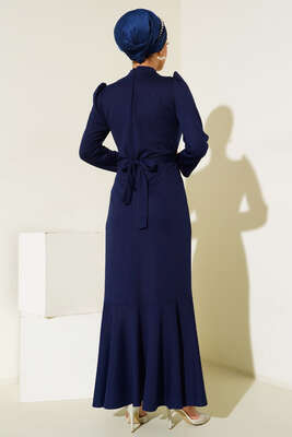 Kemer Tokalı Elbise Lacivert - Thumbnail