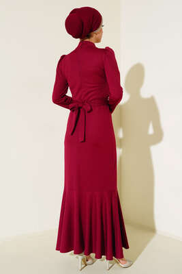 Kemer Tokalı Elbise Mürdüm - Thumbnail