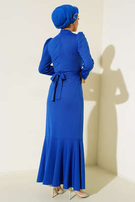 Kemer Tokalı Elbise Saks - Thumbnail