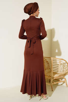 Kemer Tokalı Elbise Taba - Thumbnail