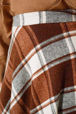 Ekoseli Kloş Model Etek Kahve - Thumbnail