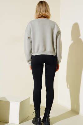 Üç İplik Kısa Sweatshirt Gri - Thumbnail