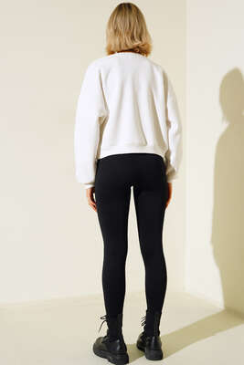 Üç İplik Kısa Sweatshirt Ekru - Thumbnail