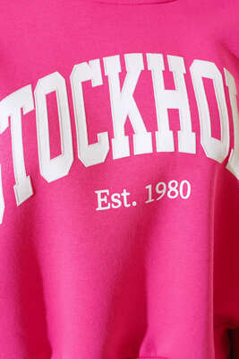 Üç İplik Kısa Sweatshirt Fuşya - Thumbnail