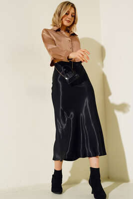 Saten Kısa Gömlek Latte - Thumbnail