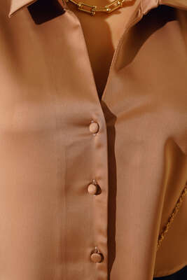 Saten Kısa Gömlek Latte - Thumbnail