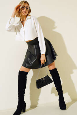 Saten Kısa Gömlek Beyaz - Thumbnail