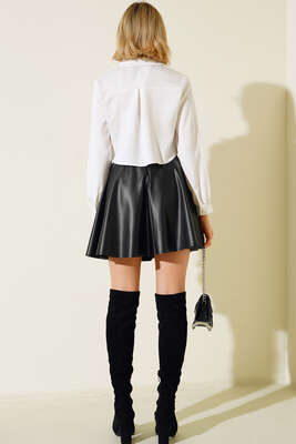 Saten Kısa Gömlek Beyaz - Thumbnail