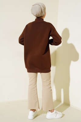 Üç İplik Yarım Balıkçı Yaka Tunik Kahve - Thumbnail
