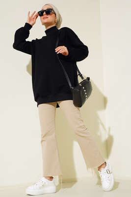 Üç İplik Yarım Balıkçı Yaka Tunik Siyah - Thumbnail