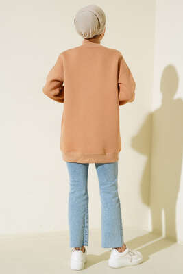 Üç İplik Yarım Balıkçı Yaka Tunik Latte - Thumbnail