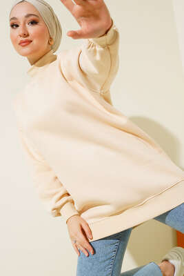 Üç İplik Yarım Balıkçı Yaka Tunik Bej - Thumbnail