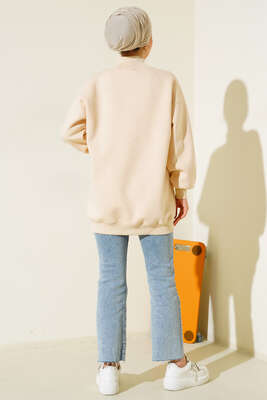 Üç İplik Yarım Balıkçı Yaka Tunik Bej - Thumbnail