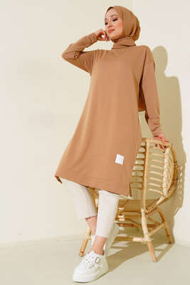Pazarium - Arma Detaylı Uzun Tunik Latte