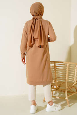 Arma Detaylı Uzun Tunik Latte - Thumbnail
