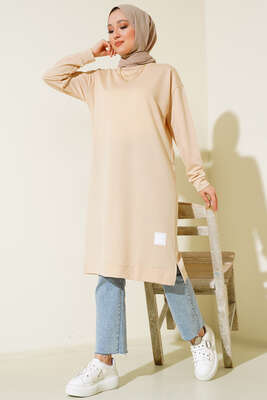 Arma Detaylı Uzun Tunik Bej - Thumbnail