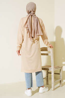 Arma Detaylı Uzun Tunik Bej - Thumbnail
