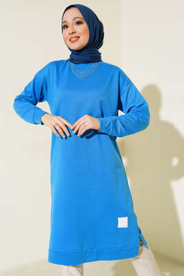 Arma Detaylı Uzun Tunik İndigo - Thumbnail