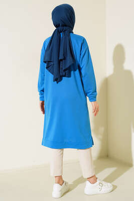 Arma Detaylı Uzun Tunik İndigo - Thumbnail