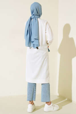 Arma Detaylı Uzun Tunik Beyaz - Thumbnail