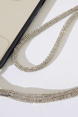 Taşlı Telefon Askısı Gümüş - Thumbnail