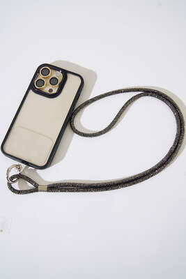 Taşlı Telefon Askısı Siyah - Thumbnail