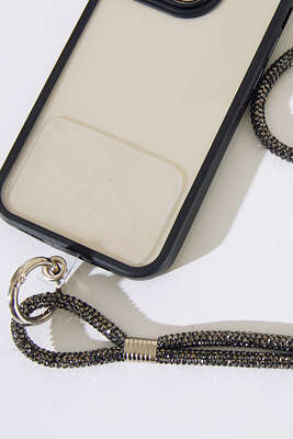 Taşlı Telefon Askısı Siyah - Thumbnail