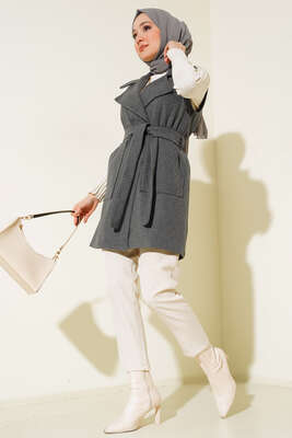 Cepli Kaşe Yelek Füme - Thumbnail