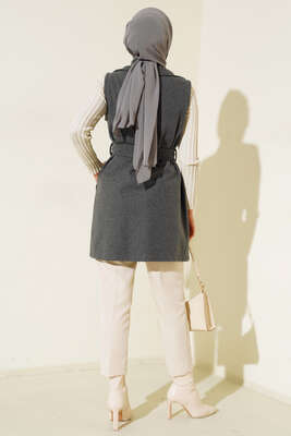 Cepli Kaşe Yelek Füme - Thumbnail