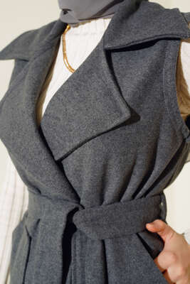 Cepli Kaşe Yelek Füme - Thumbnail