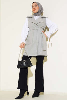 Cepli Kaşe Yelek Gri - Thumbnail