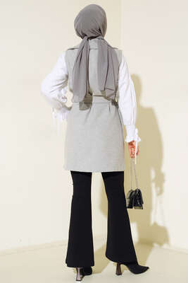 Cepli Kaşe Yelek Gri - Thumbnail