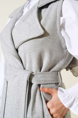 Cepli Kaşe Yelek Gri - Thumbnail