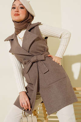 Cepli Kaşe Yelek Vizon - Thumbnail