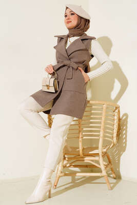 Cepli Kaşe Yelek Vizon - Thumbnail