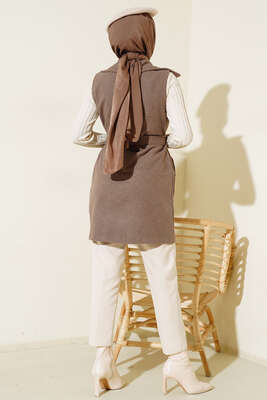 Cepli Kaşe Yelek Vizon - Thumbnail