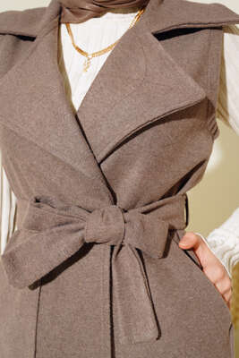 Cepli Kaşe Yelek Vizon - Thumbnail