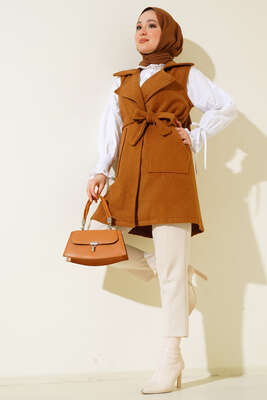 Cepli Kaşe Yelek Taba - Thumbnail