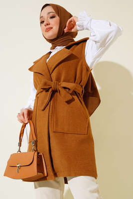 Cepli Kaşe Yelek Taba - Thumbnail