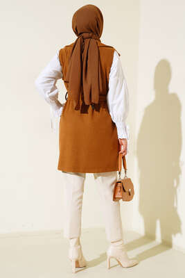 Cepli Kaşe Yelek Taba - Thumbnail