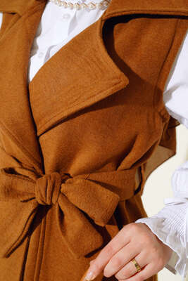 Cepli Kaşe Yelek Taba - Thumbnail