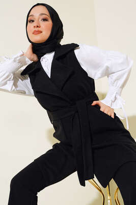 Cepli Kaşe Yelek Siyah - Thumbnail