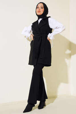 Cepli Kaşe Yelek Siyah - Thumbnail