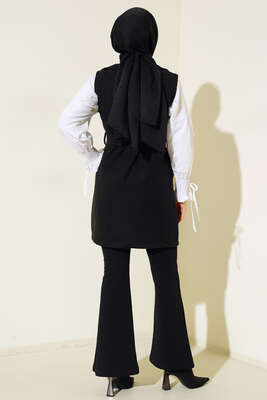 Cepli Kaşe Yelek Siyah - Thumbnail