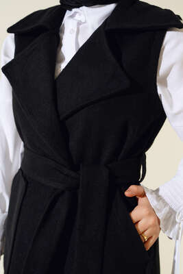 Cepli Kaşe Yelek Siyah - Thumbnail