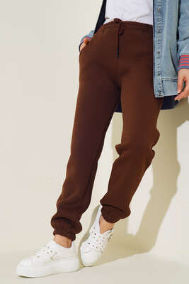 Üç İplik Jogger Pantolon Kahve - Thumbnail