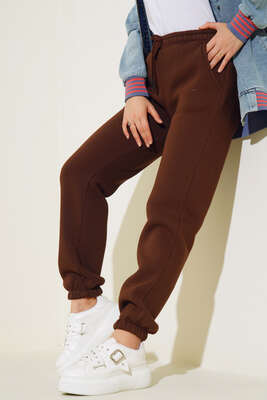 Üç İplik Jogger Pantolon Kahve - Thumbnail