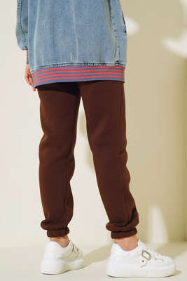 Üç İplik Jogger Pantolon Kahve - Thumbnail